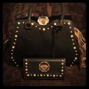 Navy Leather Tote/ Purse